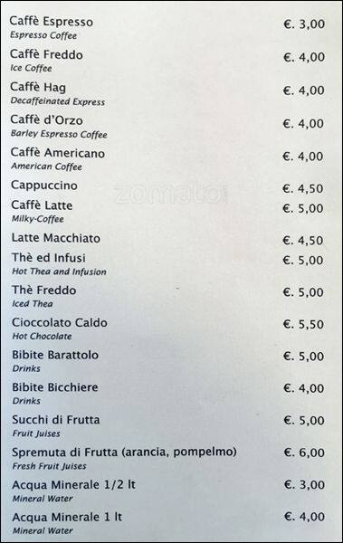 Menu di Caffè delle Terme 