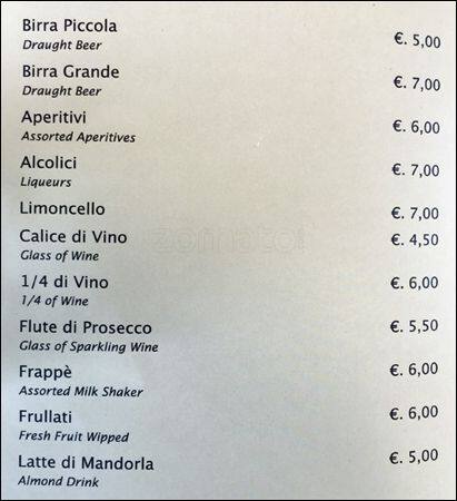 Menu di Caffè delle Terme 