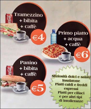 Menu at Elsa Coffee cafeteria, Rome