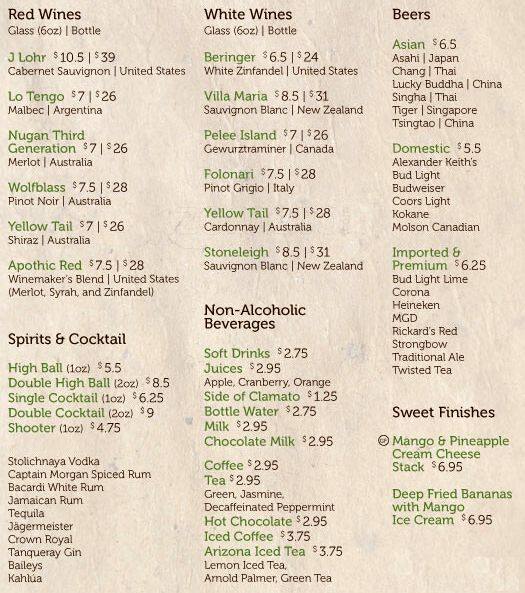 Menu at Bamboo Hut restaurant, Sylvan Lake