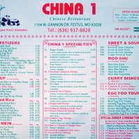 China 1 Menu Menu For China 1 Festus St Louis