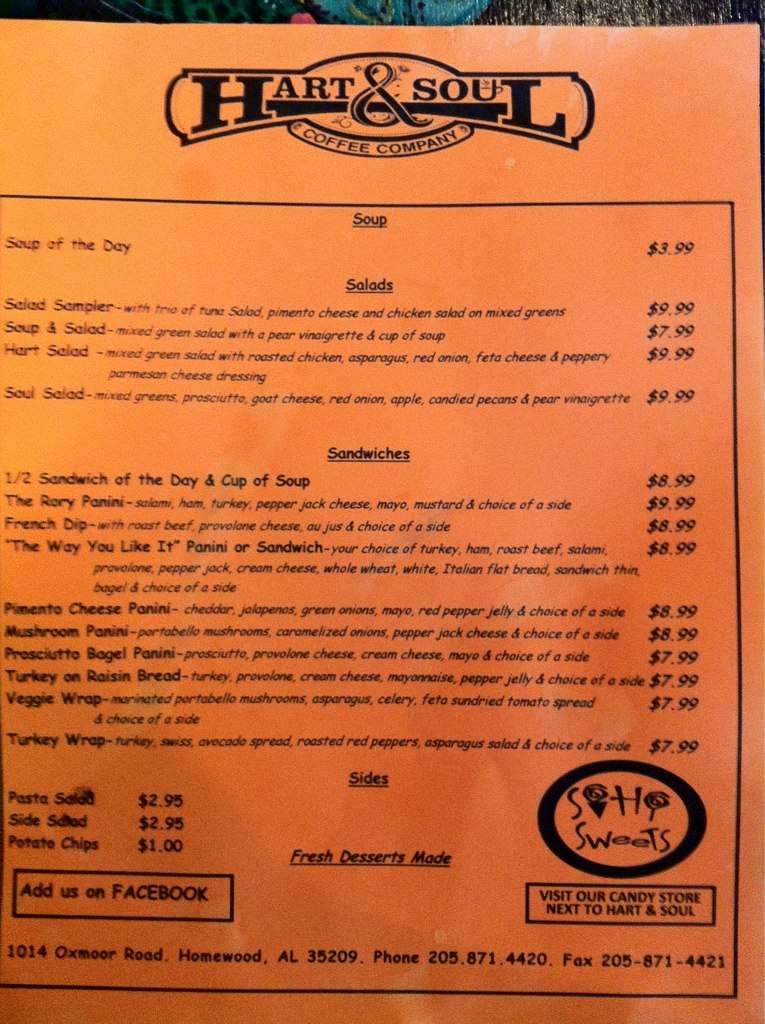 Hart and Soul Coffee Company Menu Urbanspoon/Zomato