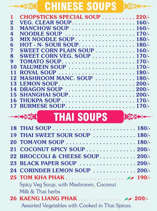 Menu of Chopsticks, Borivali West, Mumbai