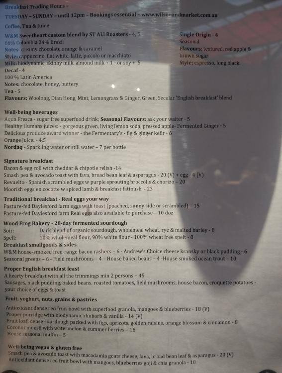 Wilson & Market Menu, Menu for Wilson & Market, South Yarra, Melbourne ...