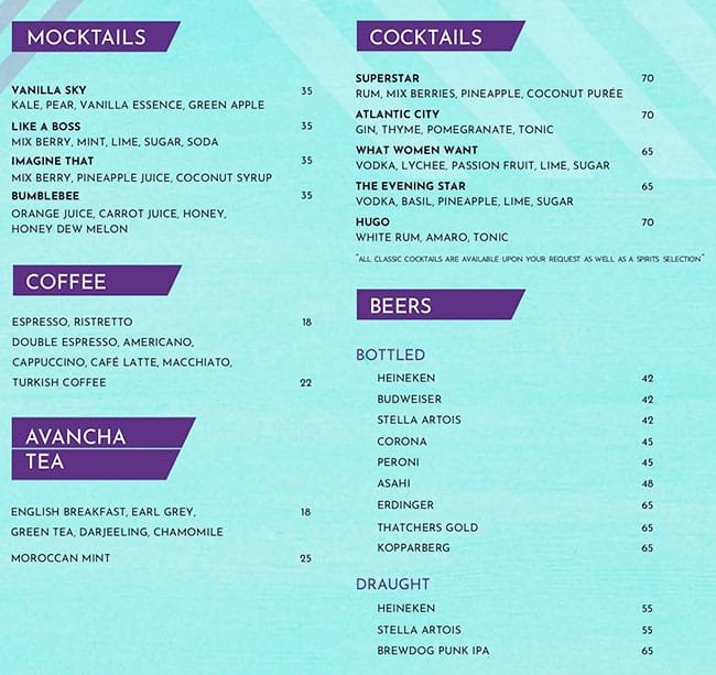Menu at Malibu Deck Pool Bar, Dubai