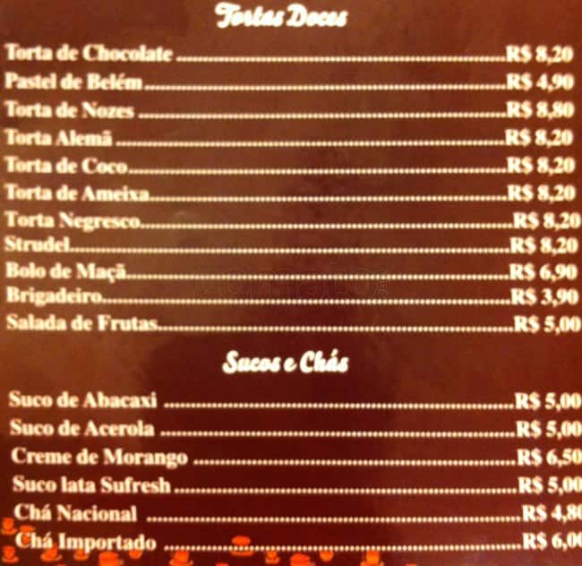 Martinica Café cardápio