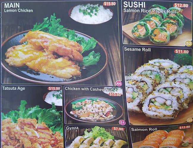 Menu at J.J Sushi restaurant, Carnegie