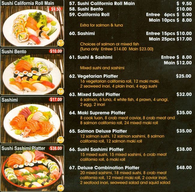 Menu at J.J Sushi restaurant, Carnegie