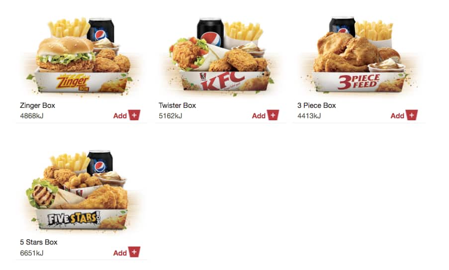 KFC меню