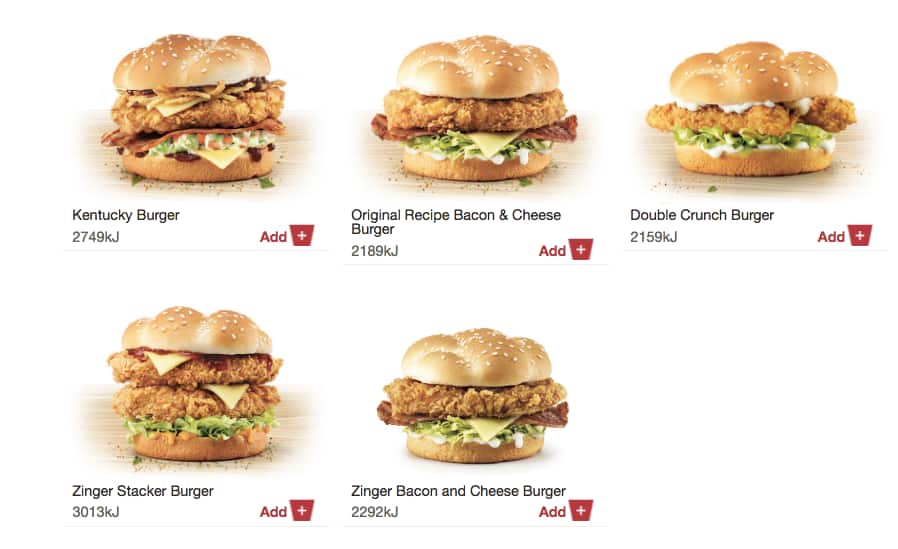 KFC меню