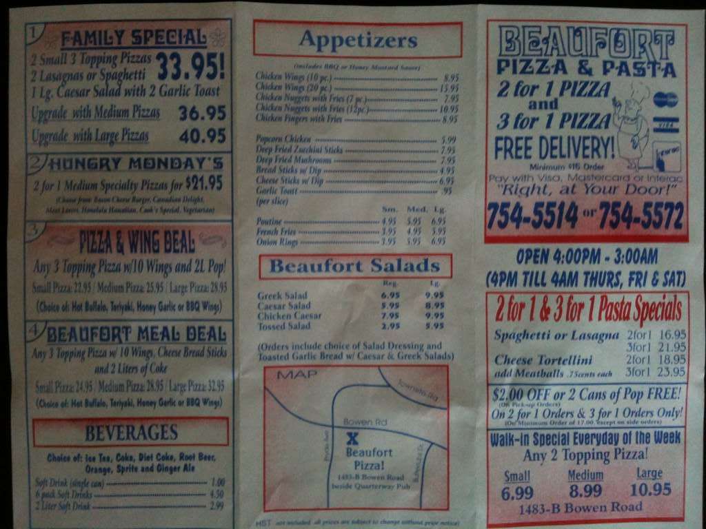 Beaufort Pizza & Pasta Menu Urbanspoon/Zomato