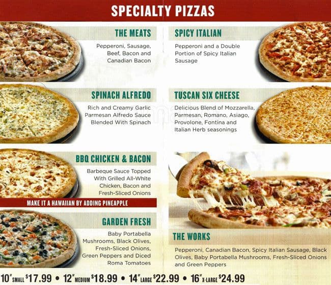 Papa Johns Menu