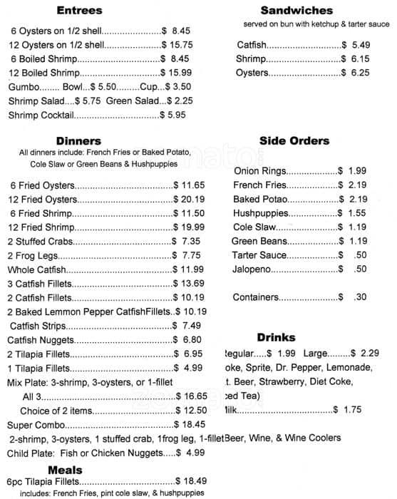 Joe's Seafood Menu, Menu podniku Joe's Seafood, South Dallas/fair Park, Dallas Urbanspoon/Zomato