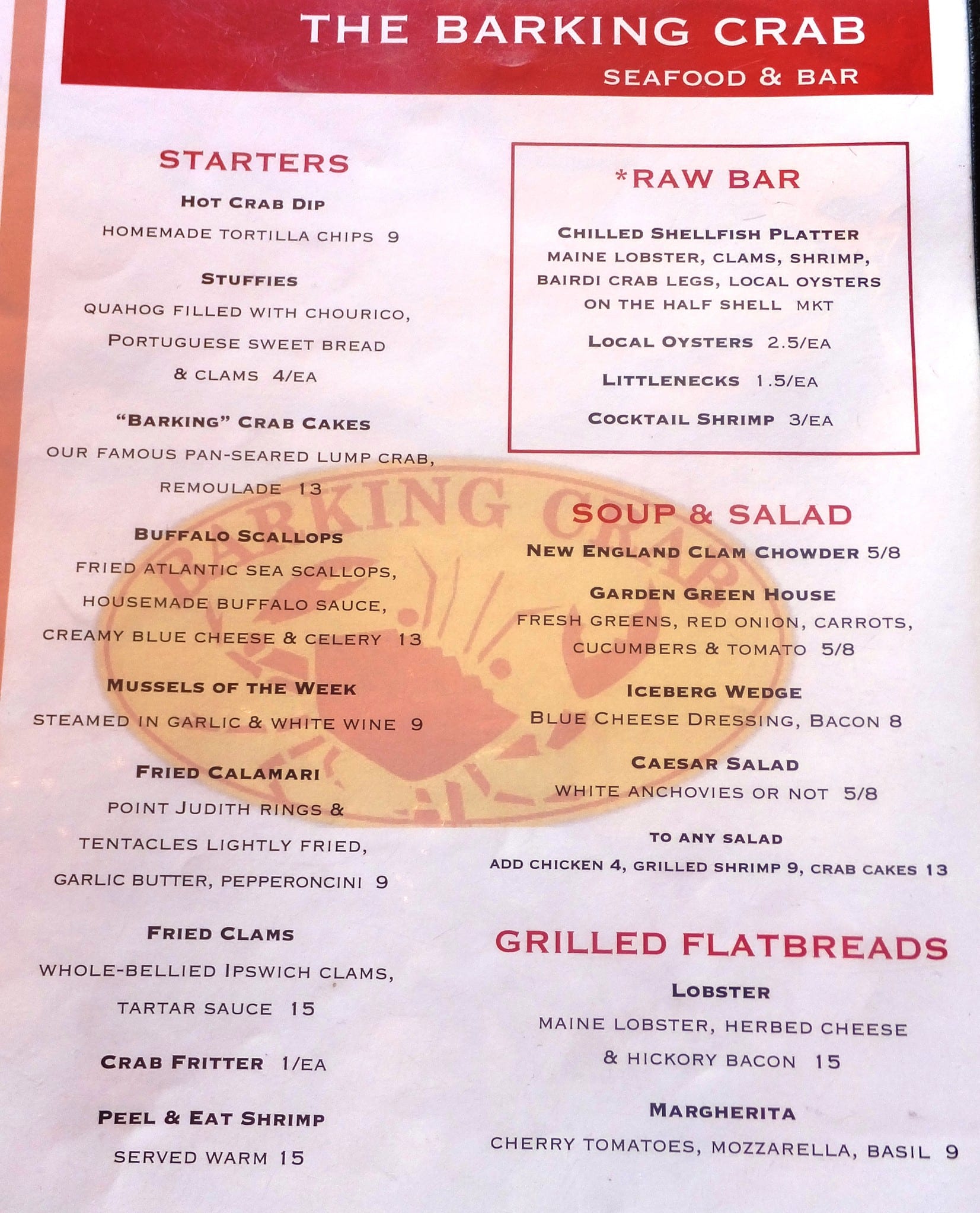 The Barking Crab Menu, Menu for The Barking Crab, Newport, Providence