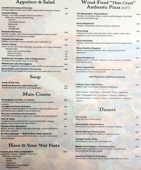 El Viento Marco Polo Plaza Cebu Menu Zomato Philippines