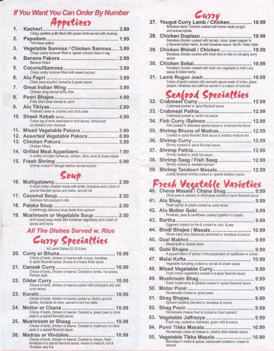 Great Indian Curry Menu, Menu for Great Indian Curry, Flatbush, New York City Urbanspoon/Zomato