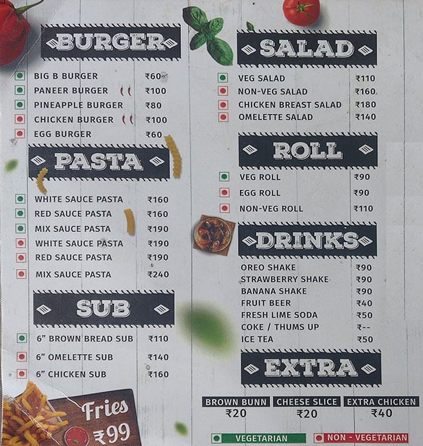 Burger shop boys menu