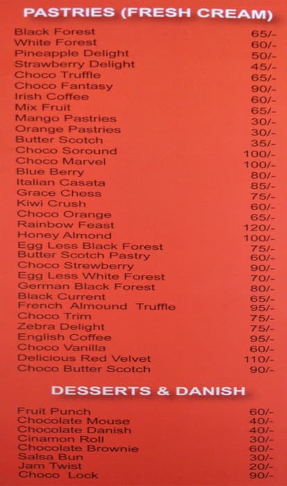 Grace N Bakes menu