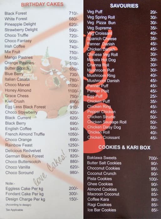 Grace N Bakes menu