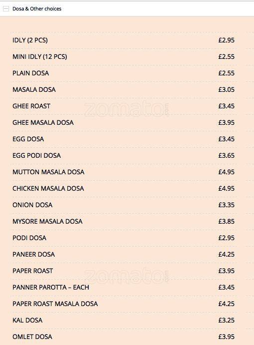 Menu at Chennai Chutney restaurant, Harrow, 192a Alexandra Ave
