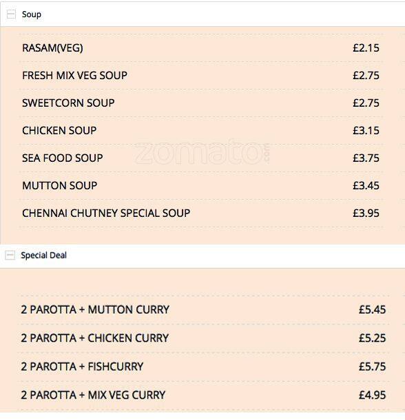 Menu at Chennai Chutney restaurant, Harrow, 192a Alexandra Ave