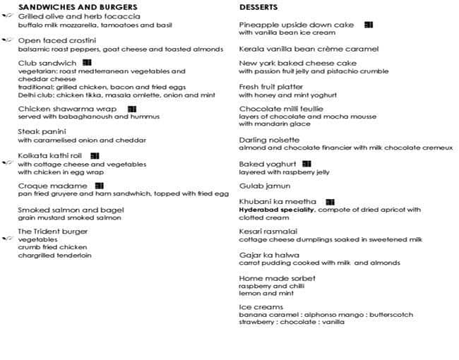 Amara -The Trident menu