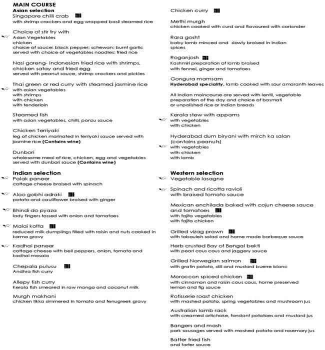 Amara -The Trident menu
