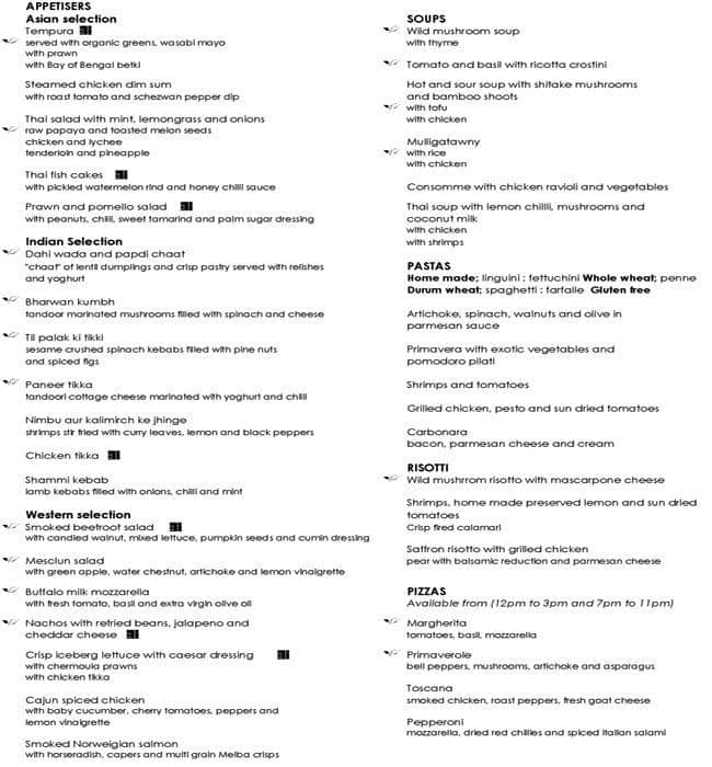 Amara -The Trident menu