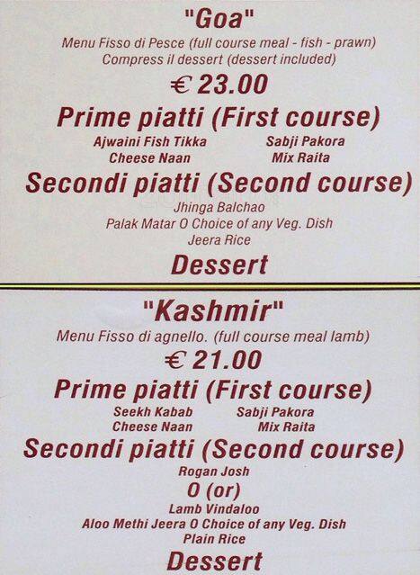 Menu di Taste of India 