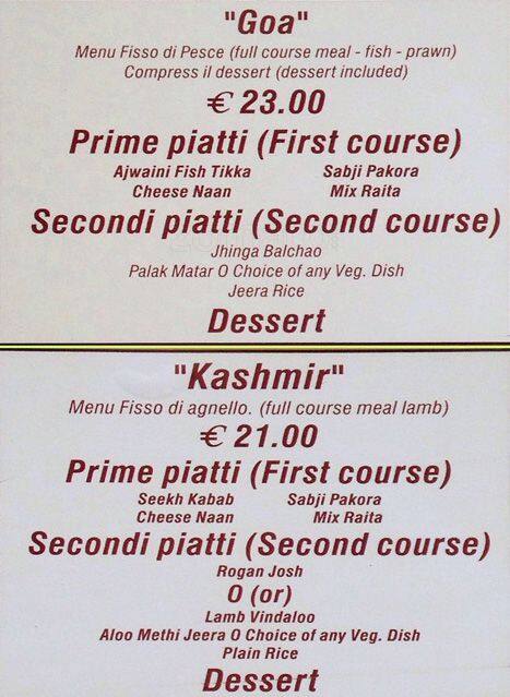 Menu di Taste Of India 