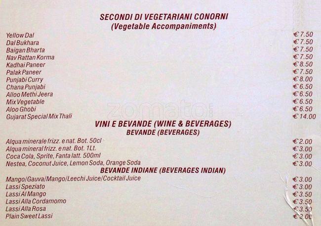 Menu di Taste Of India 