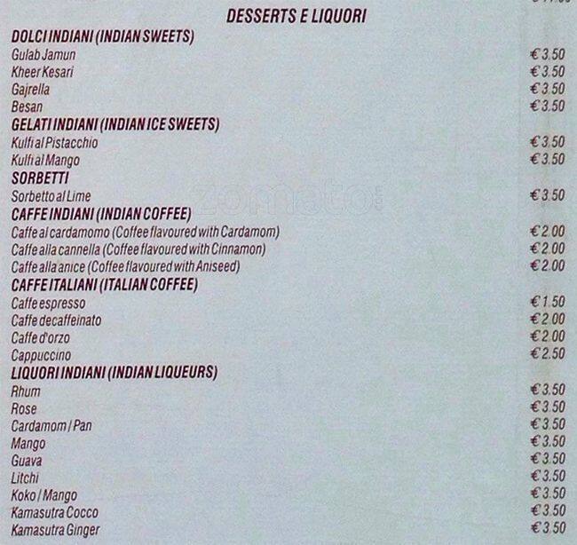Menu di Taste Of India 