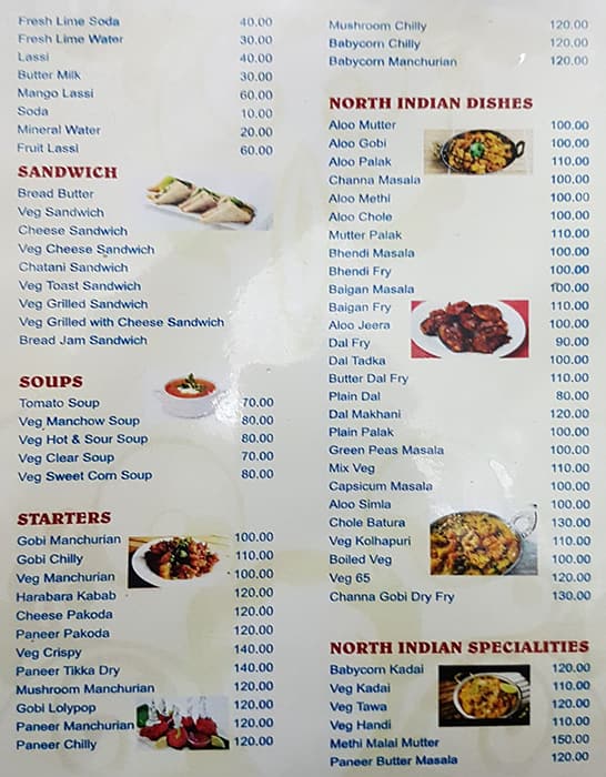 Hotel Sarovar menu