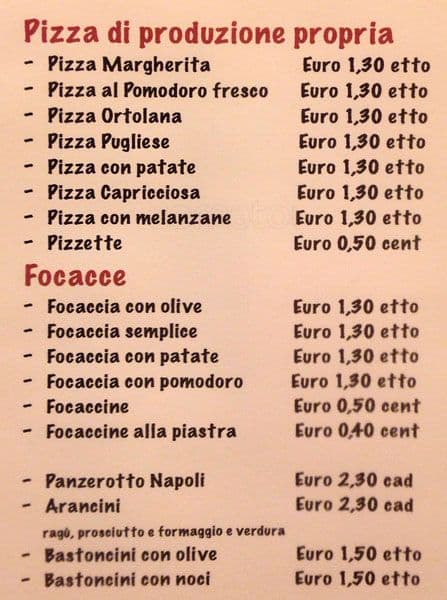 Menu di Panificio Cabrini 
