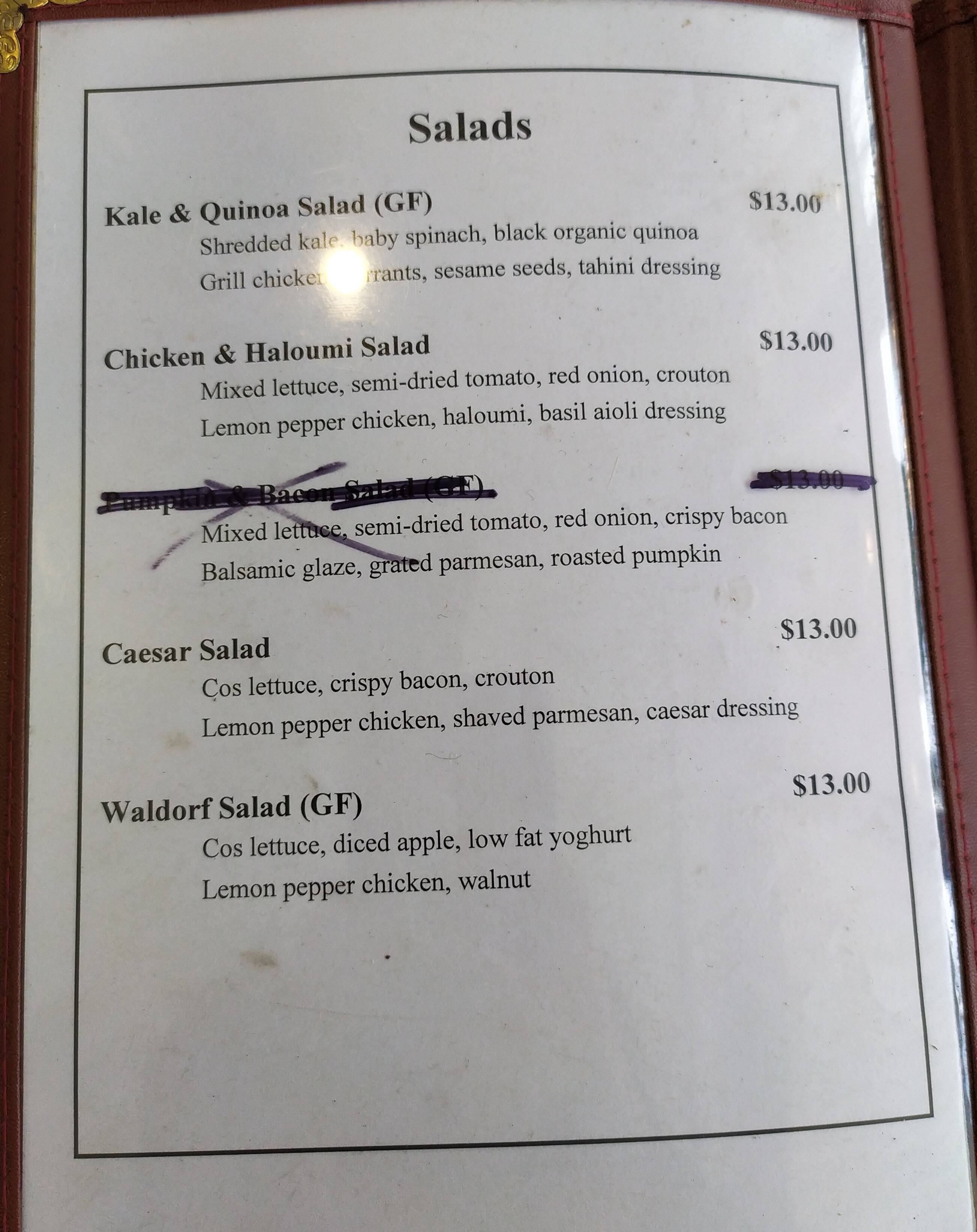 Menu at Cloris Gourmet restaurant, Botany