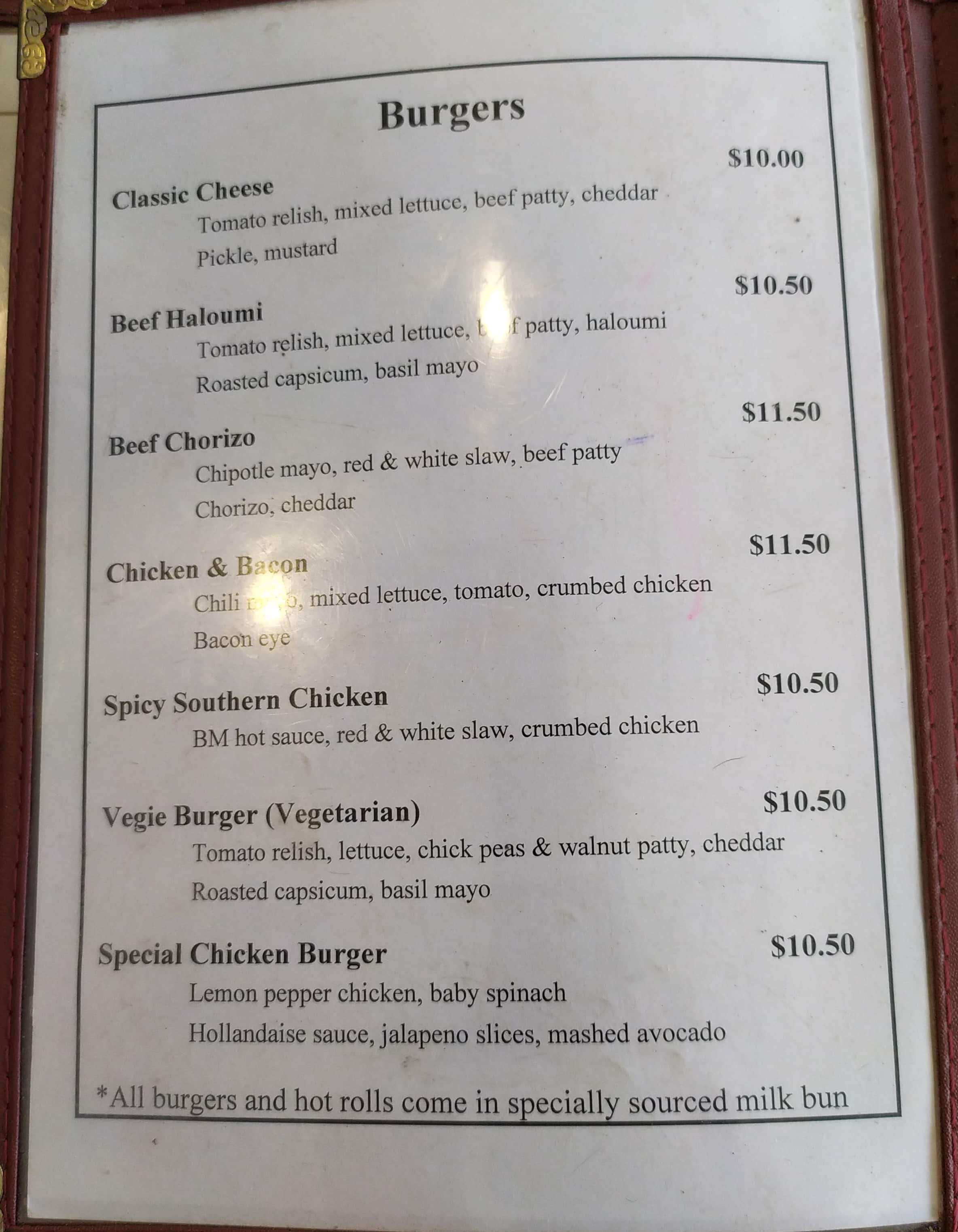 Menu at Cloris Gourmet restaurant, Botany