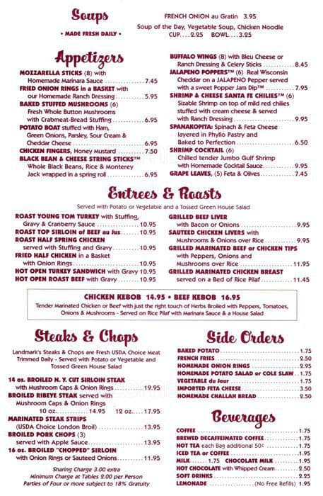 Menu at Landmark Restaurant Diner, Charlotte