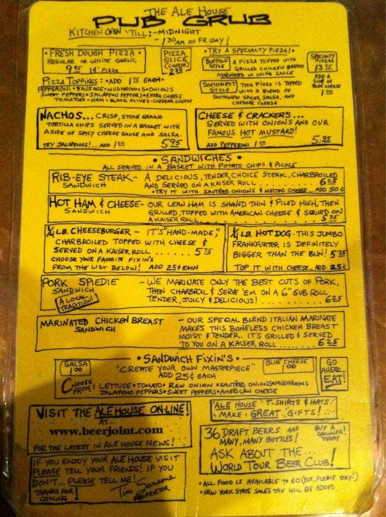The Ale House Menu, Menu for The Ale House, Vestal, Binghamton