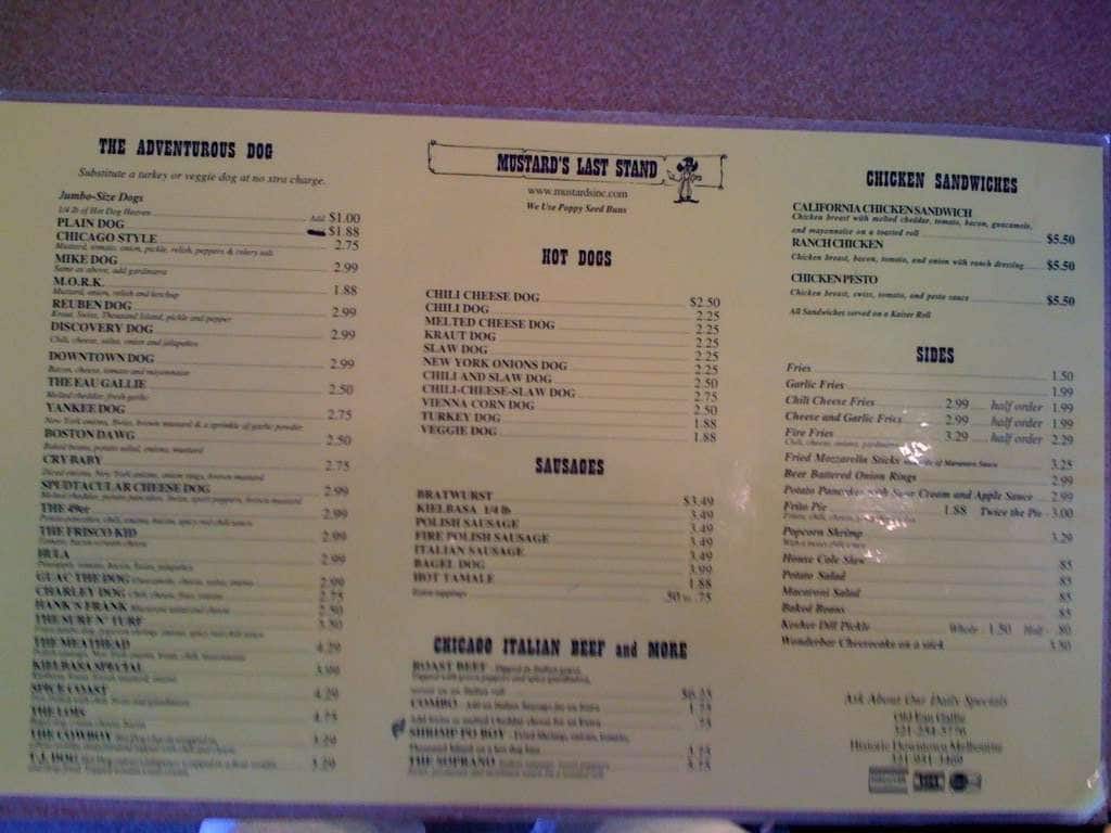 Mustard's Last Stand menu Urbanspoon/Zomato