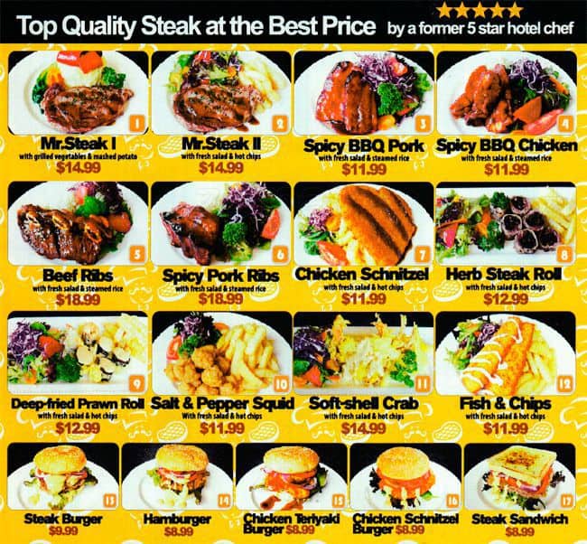 Menu At Mr Steak Cafe Brisbane City Mr Steak Cafe Menu