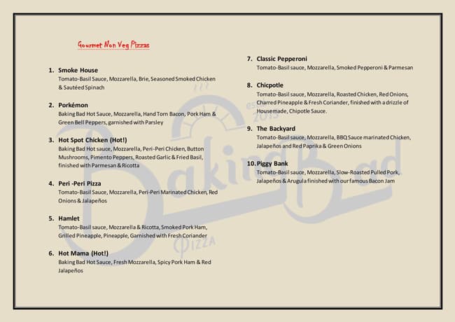 Baking Bad - Pizza Delivery menu