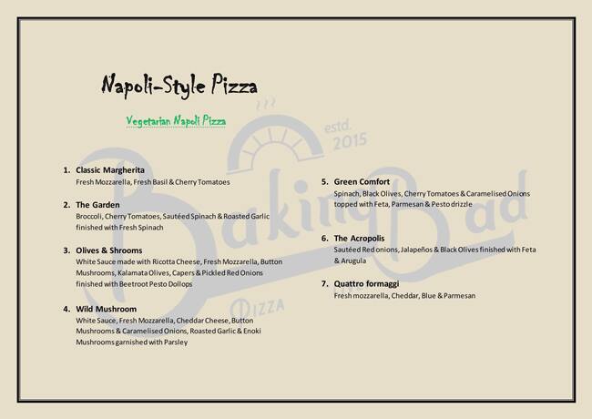 Baking Bad - Pizza Delivery menu