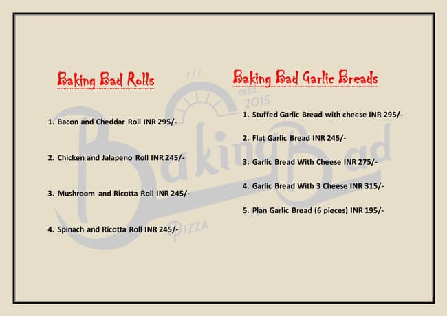 Baking Bad - Pizza Delivery menu