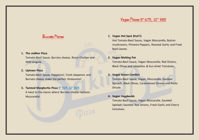 Baking Bad - Pizza Delivery menu