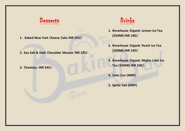 Baking Bad - Pizza Delivery menu
