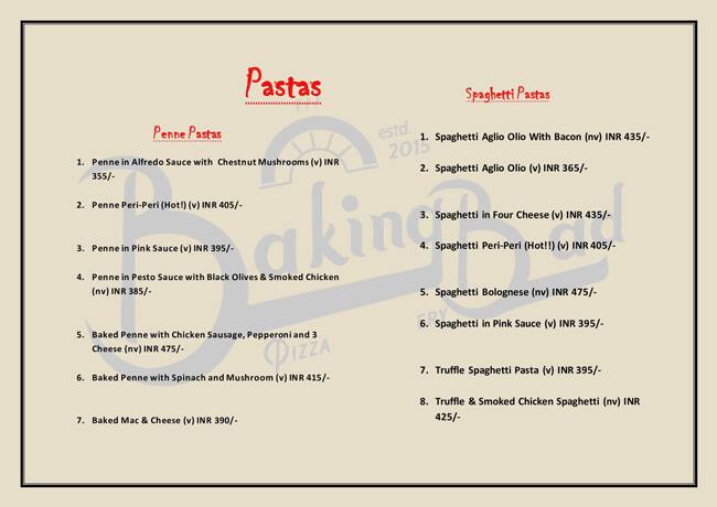 Baking Bad - Pizza Delivery menu