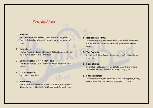 Baking Bad - Pizza Delivery menu