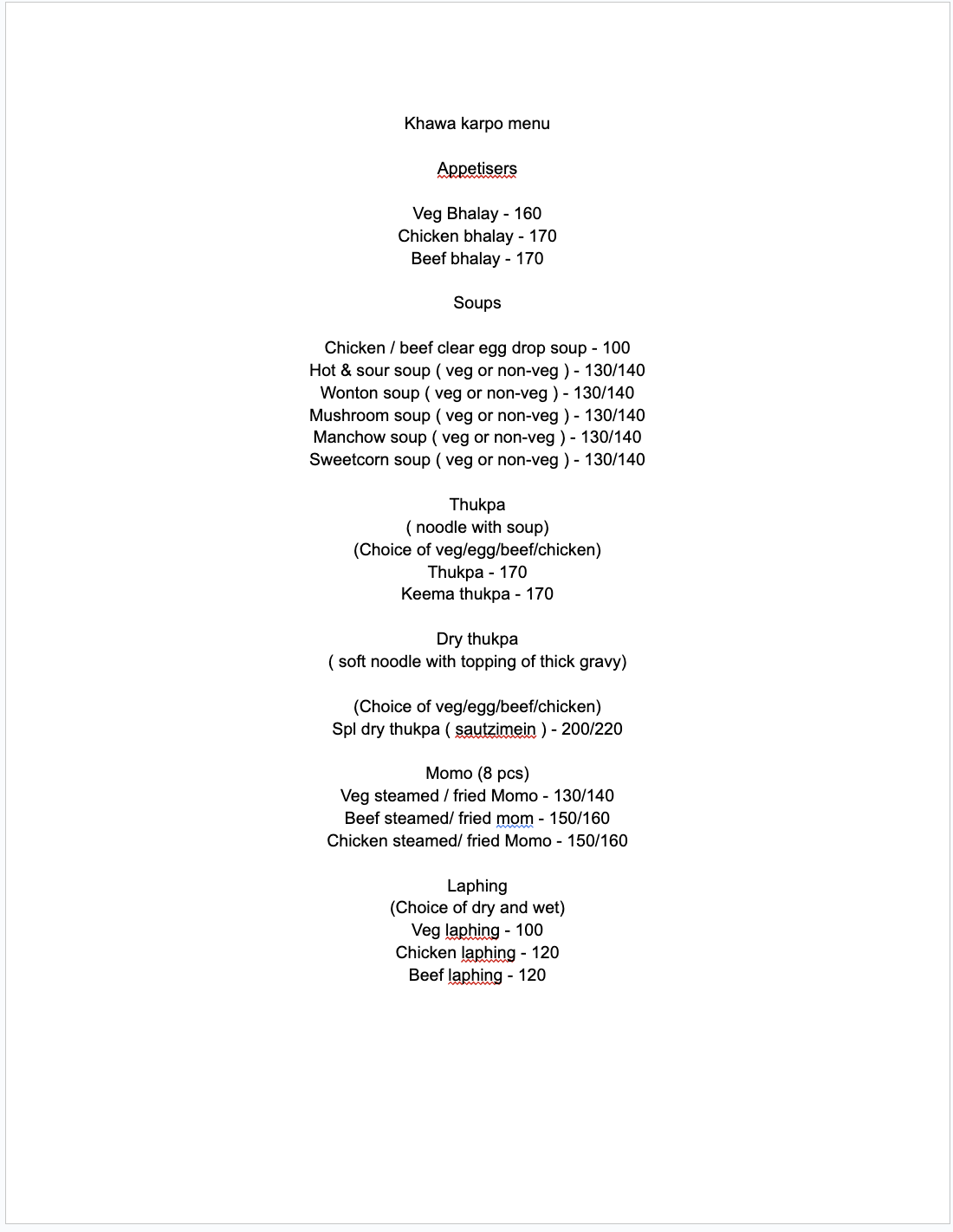 Menu
