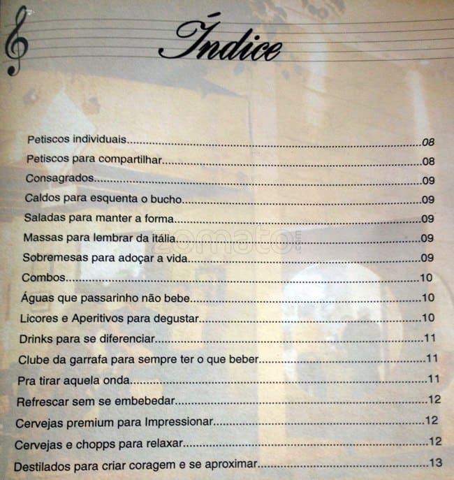 Frederic Chopin cardápio