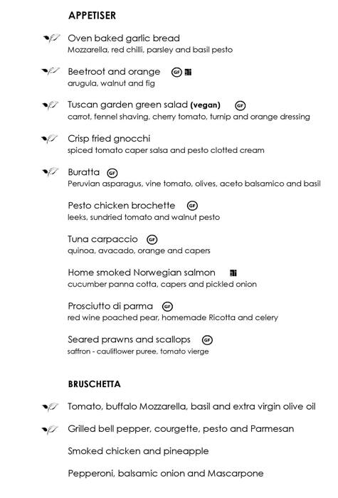 Tuscany menu